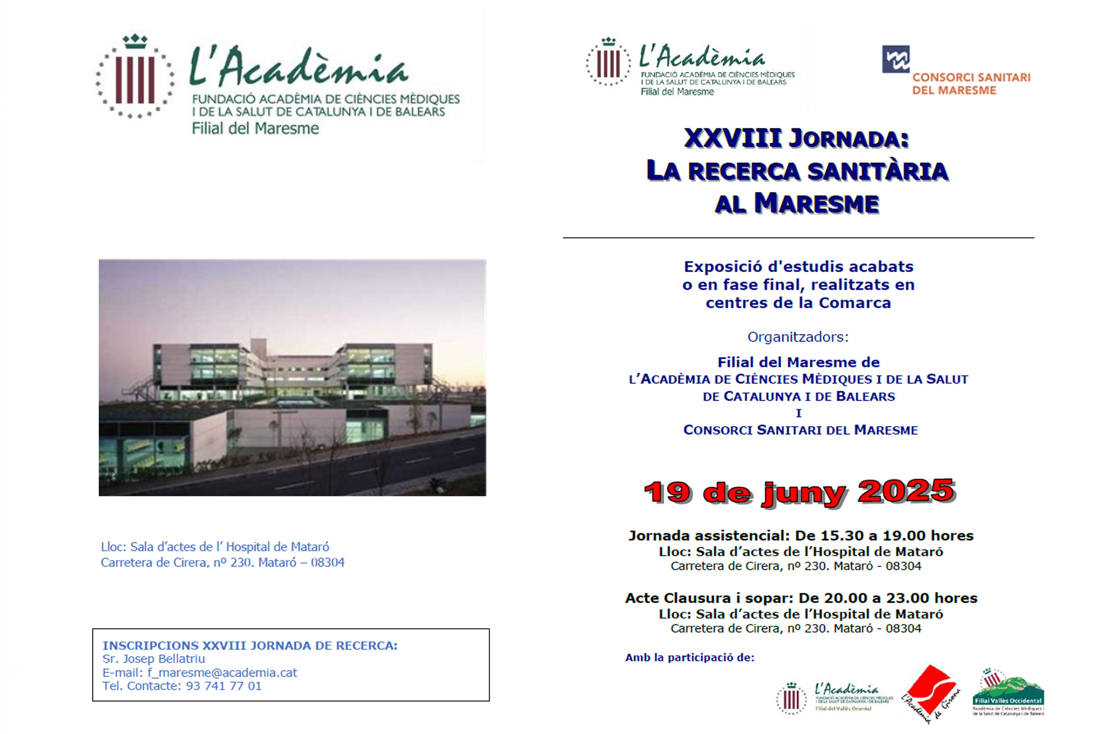 La XXVIII Jornada: La recerca sanitària al Maresme