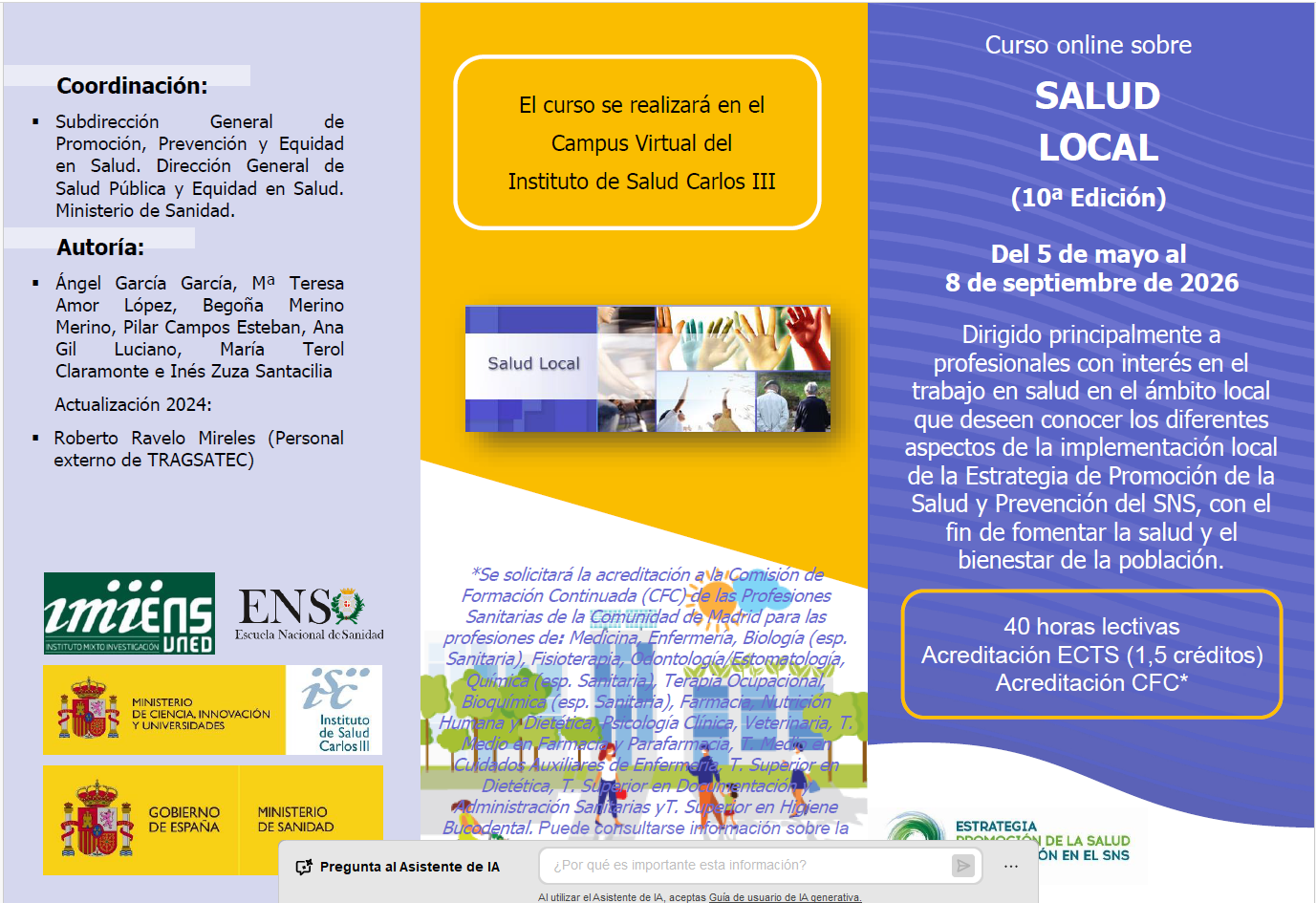 10a edició del Curs de Salut Local, del 5 de maig al 8 de setembre de 2026