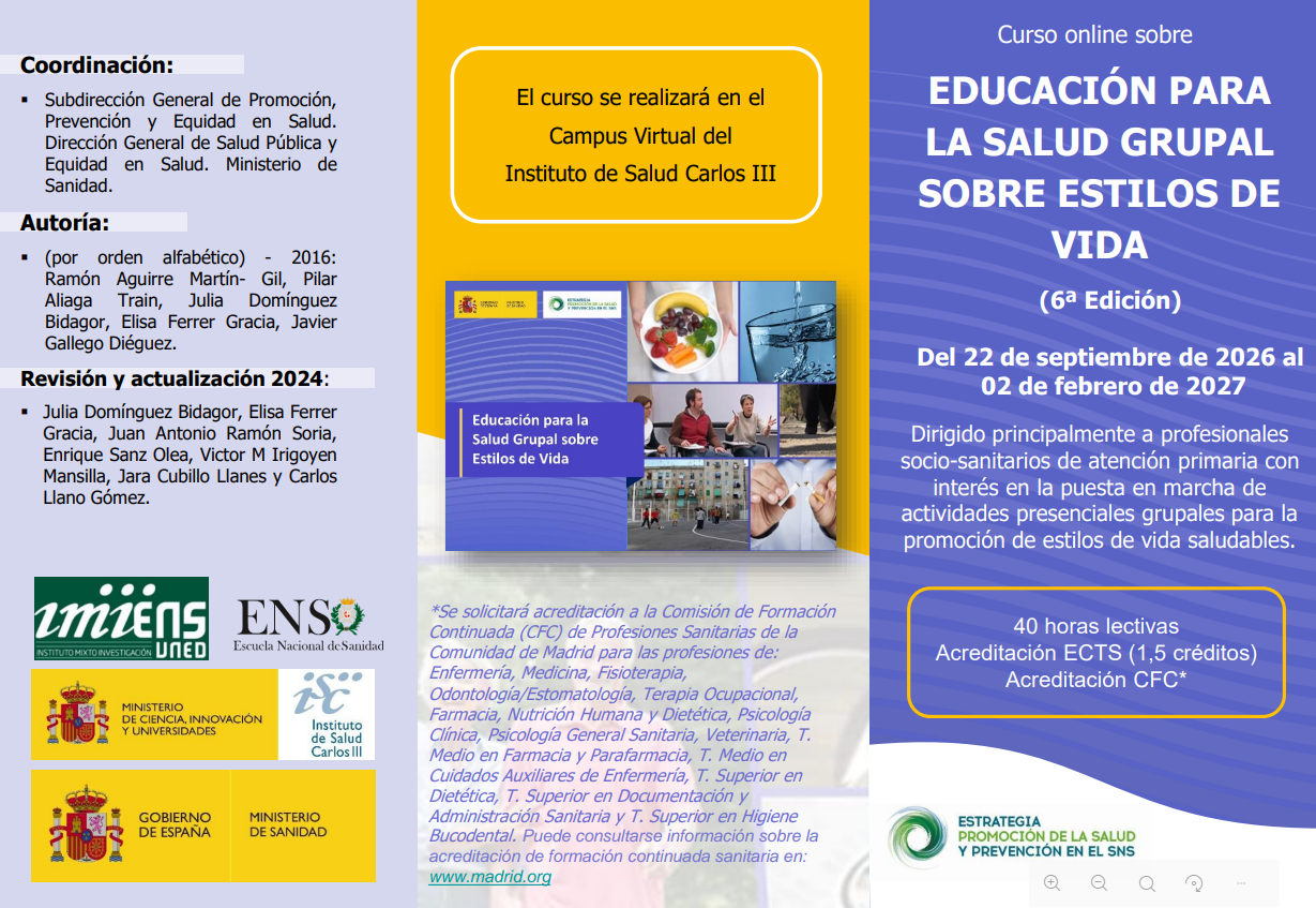 Educació per a la salut grupal sobre estils de vida (6ª edició)