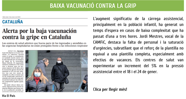 Alerta por la baja vacunación contra la gripe en Cataluña